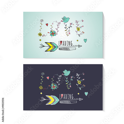 Floral elements of vintage. Prase love is loading in vector. 