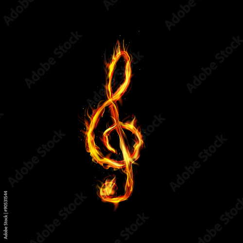 Fire burning key violin on black blackground