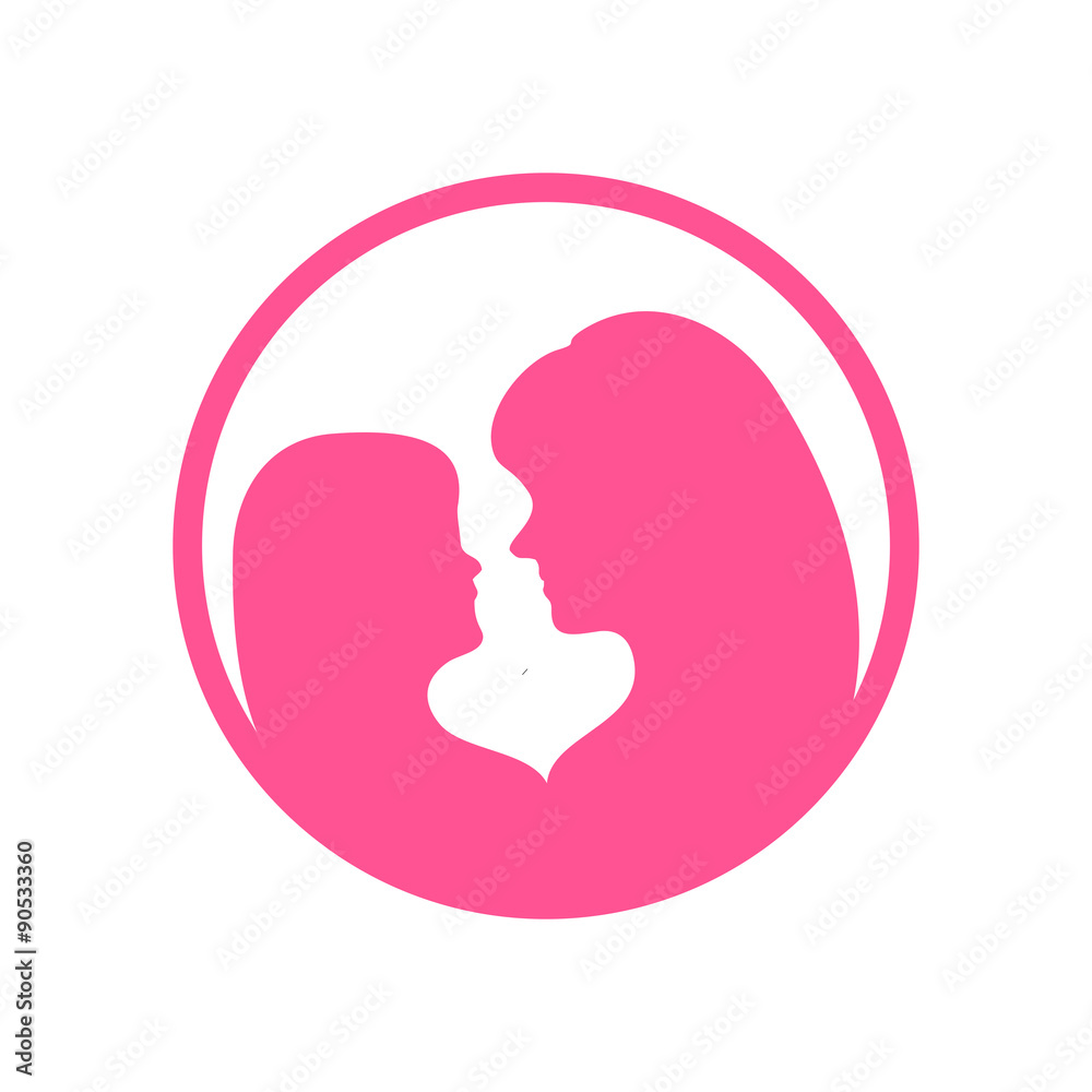 Heart-Shaped Silhouette of Mother and Child Circular Graphic Heart-Shaped Silhouette of Mother and Child Circular Graphic