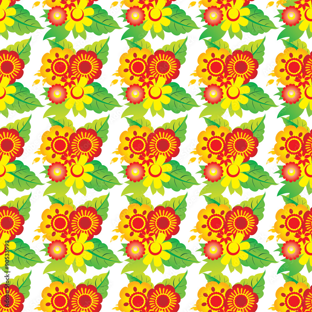 Seamless pattern with  flowers on white
