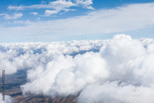Canvas Print aerial view of  the village landscape  over  the clouds