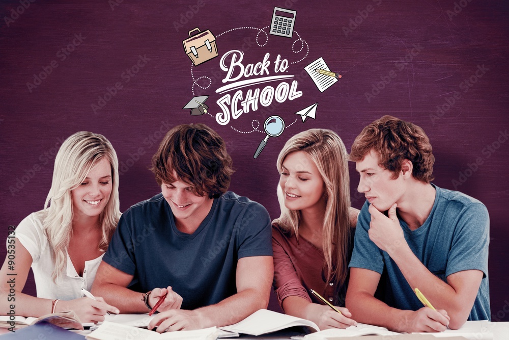 Fototapeta premium Four students sitting together 