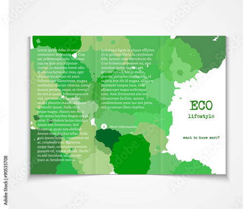 Watercolor styled painted background design  ecology event brochure template flyer layout. Vector illustration. Modern tri-fold brochure design template