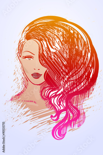 Vector stylish portrait of a beautiful girl, sketch style