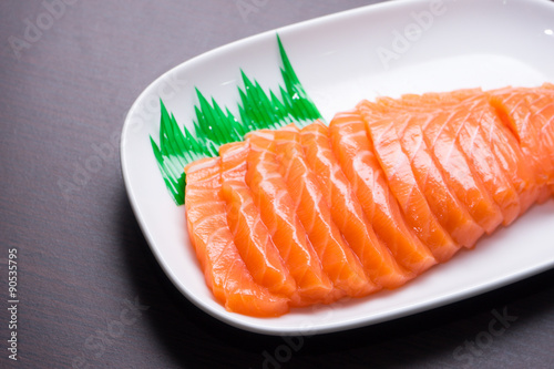Salmon sashimi with wood texture 1