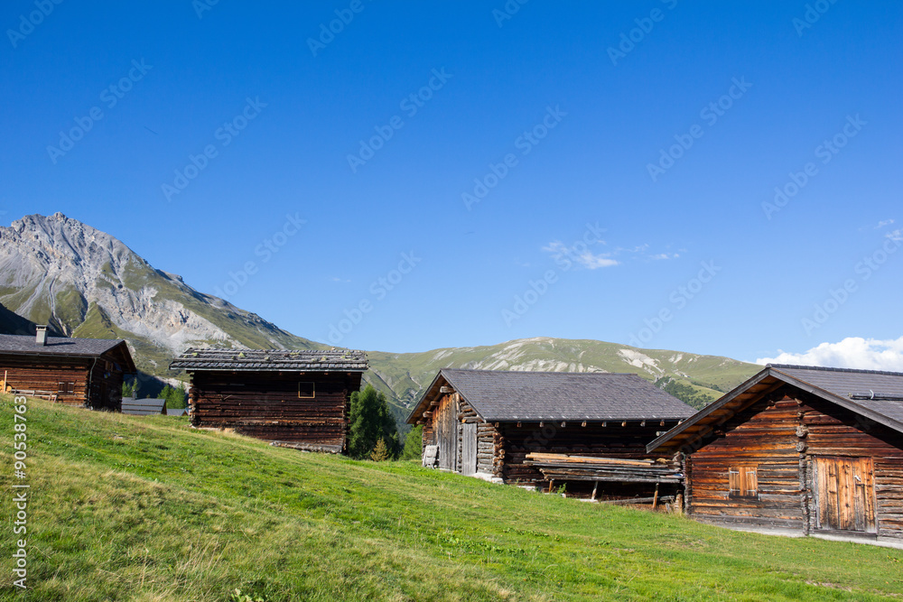 Cottages At Wiesner Alp 1.945m In Davos Wiesen Graubünden Switzerland View In Summer