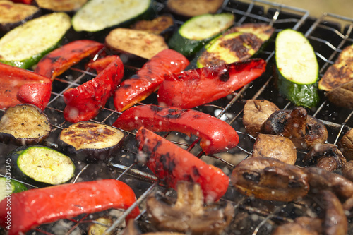 zucchini, eggplant, peppers and mushrooms prepared Grilled