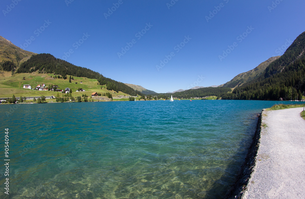 Lake Davos In Graubünden Switzerland View In Summer