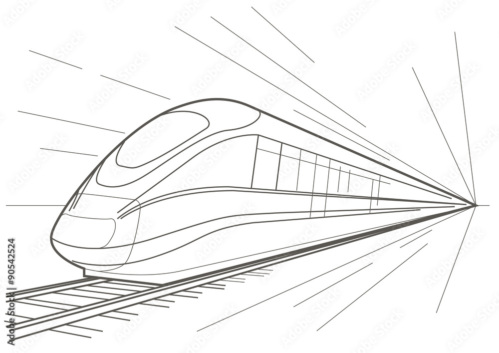Linear sketch high speed train Stock Vector