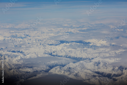view from the the plane to the mountains