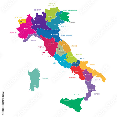 Valokuva Italy map with regions and cities