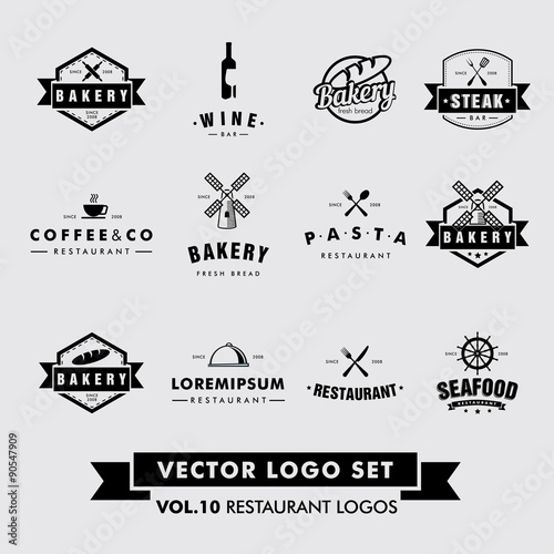 Retro Vintage Hipster Restaurant Vector Logo Set