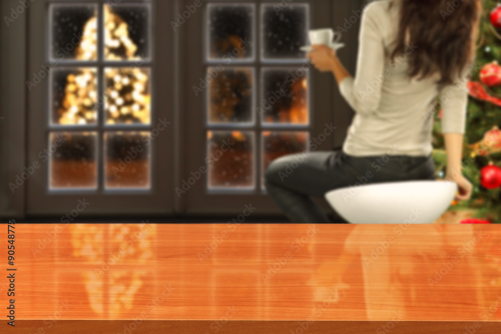 wooden desk space and xmas tree wooden desk space and xmas tree