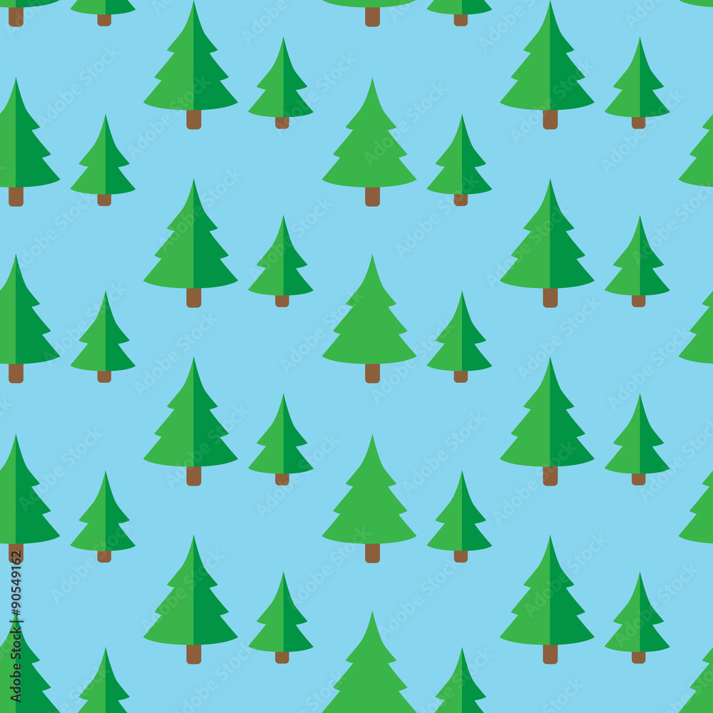 Seamless pattern with green fir trees