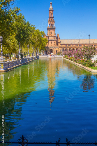 Pond of the famous Plaza of Spain in Seville, Spain