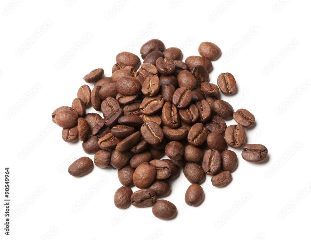Fototapeta premium heap of roasted coffee beans on white