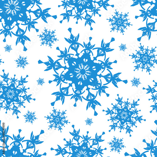 White seamless pattern with blue snowflakes © silvionka