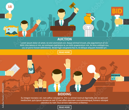 Auction And Bidding Banners Set 