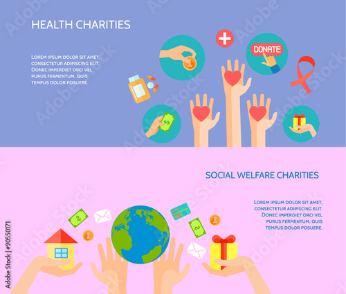 Giving hands 2 horizontal flat banners 