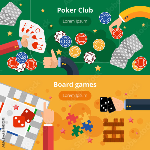 Gambling games flat banners set