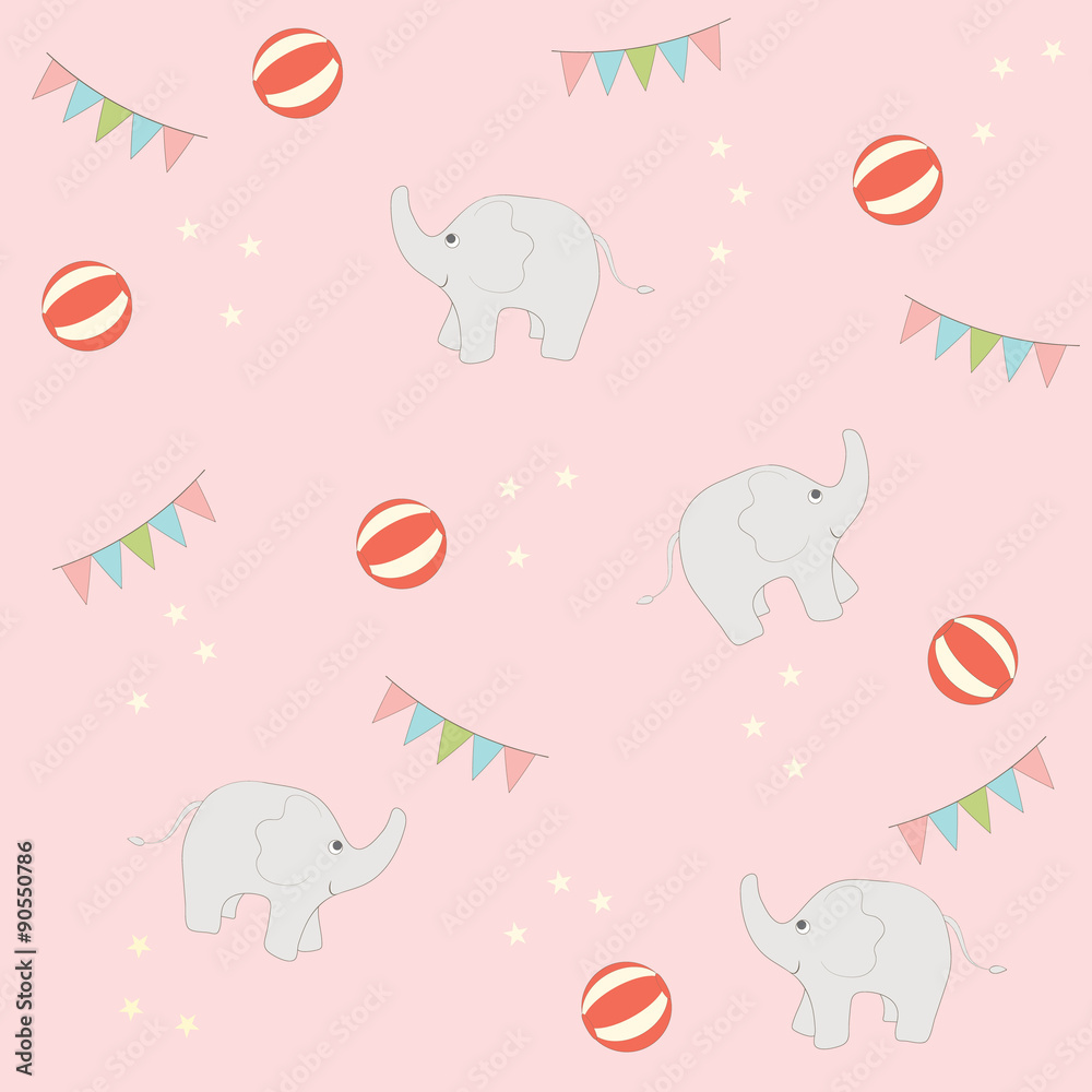 Fototapeta premium Cute circus elephant seamless background.