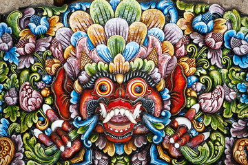 Wandcirkels Bali Houten Balinees beeldhouwwerk traditioneel  © Pitcher