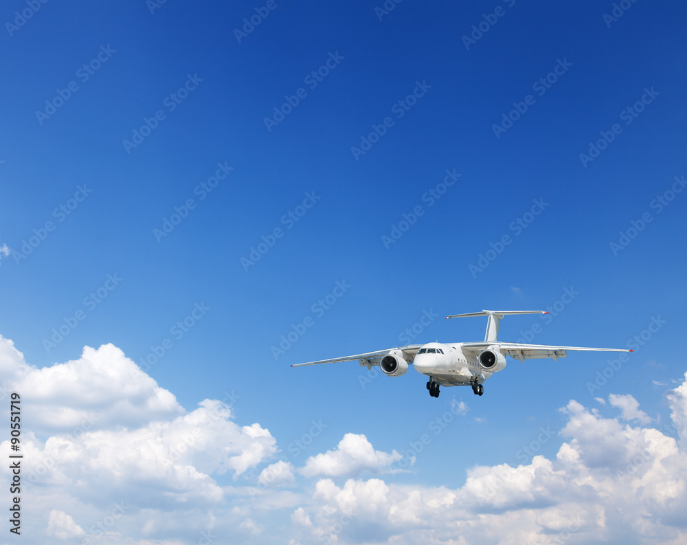 White heap clouds and airplane in the blue sky. White heap clouds and airplane in the blue sky.
