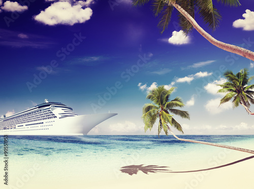 Fototapeta Naklejka Na Ścianę i Meble -  Cruise Ship Summer Beach Palm Tree Concept