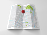 Red pin and Map.