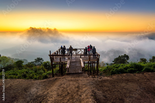 beautiful sunrise and mist in moring at Doi angkang , chiangmai