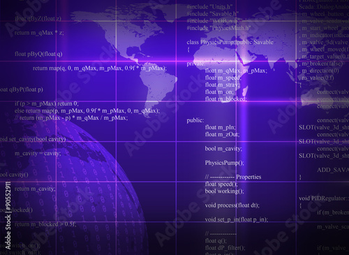 Purple abstract background with Earth and figures