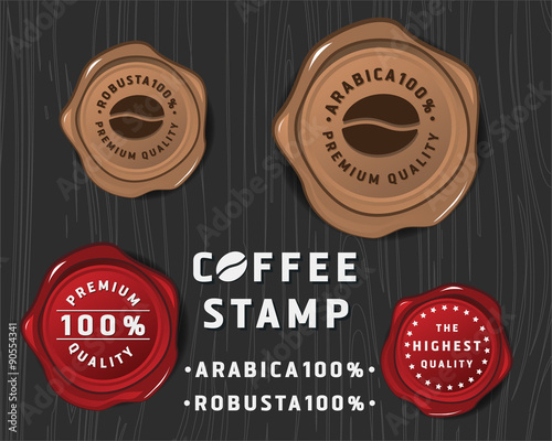 Coffee badge banner design with sealing wax and text premium quality, Design for coffee package product or coffee promotion and advertising