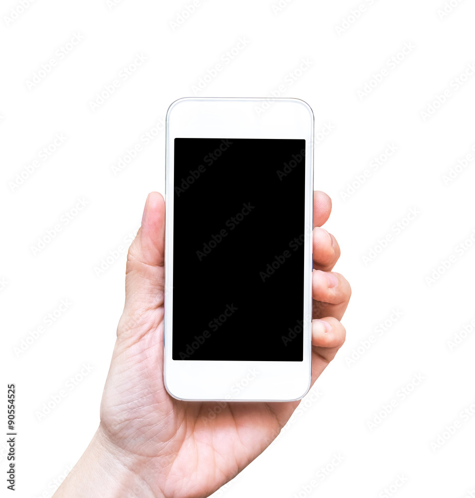 Hand holding smart phone isolated on white background,Mock up fo Hand holding smart phone isolated on white background,Mock up fo