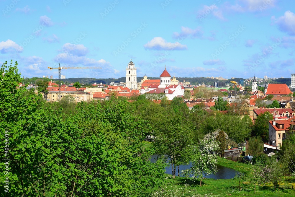 Vilnius city view from hills to the old and new city