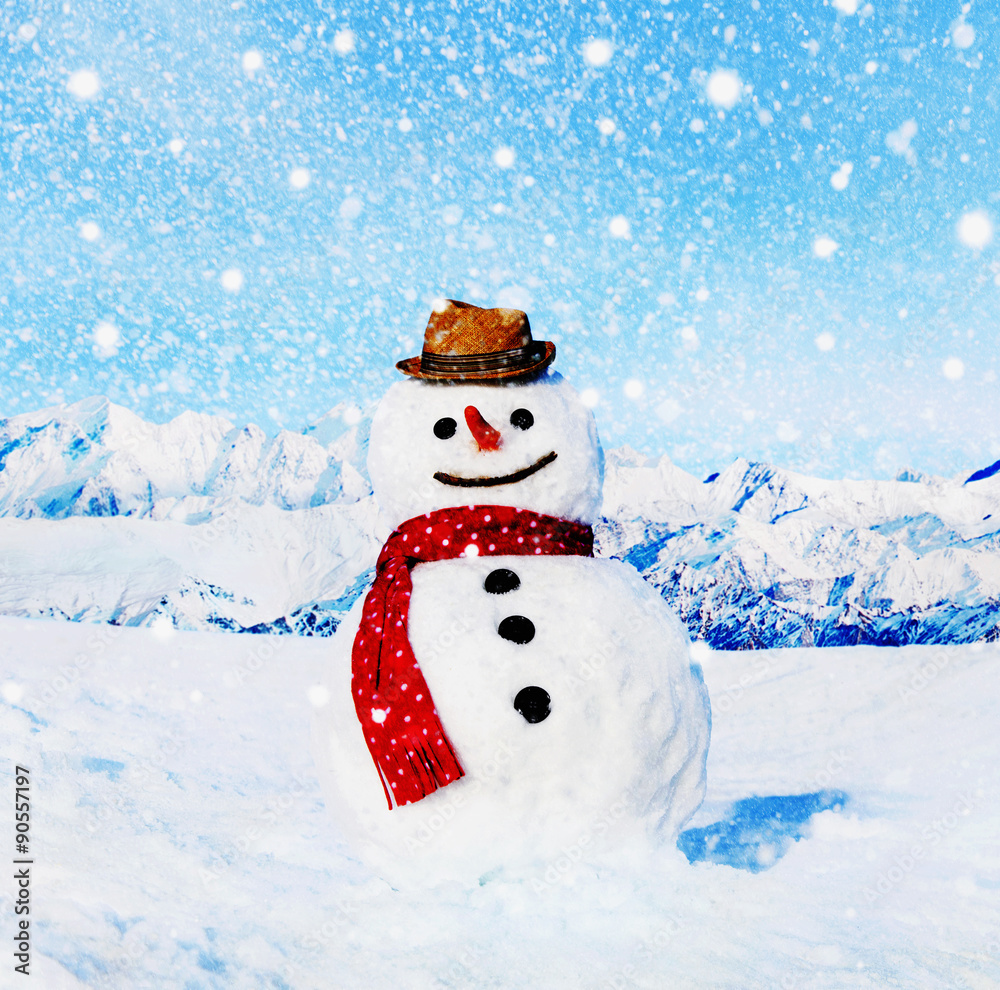 Obraz premium Snowman Outdoors White Scenery Christmas Celebration Concept