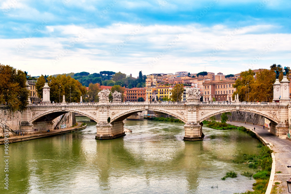 Bridge across river Tiber, Ponte Umberto in Rome, Italy