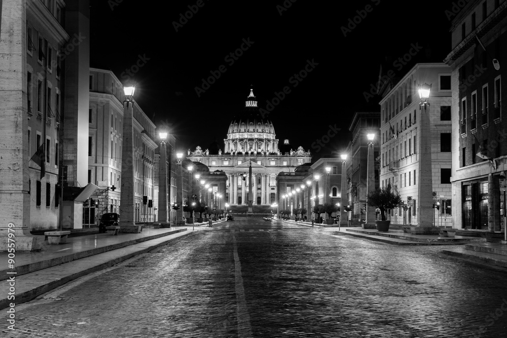 Naklejka premium Night view at St. Peter's cathedral in Rome, Italy