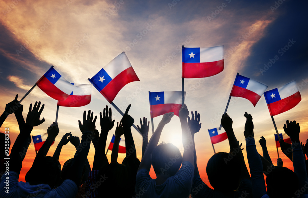 Silhouettes of People Holding Flag of Chile Stock Photo | Adobe Stock