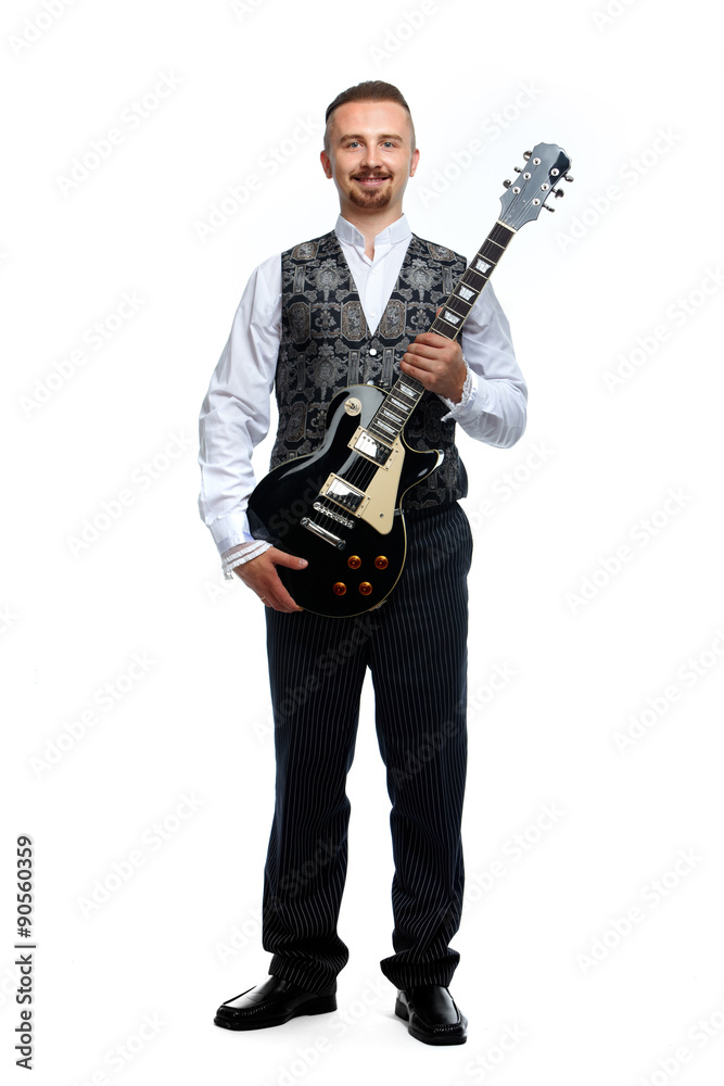 Naklejka premium Young singer man with guitar.