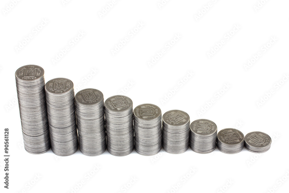 stack of coins on a white background stack of coins on a white background