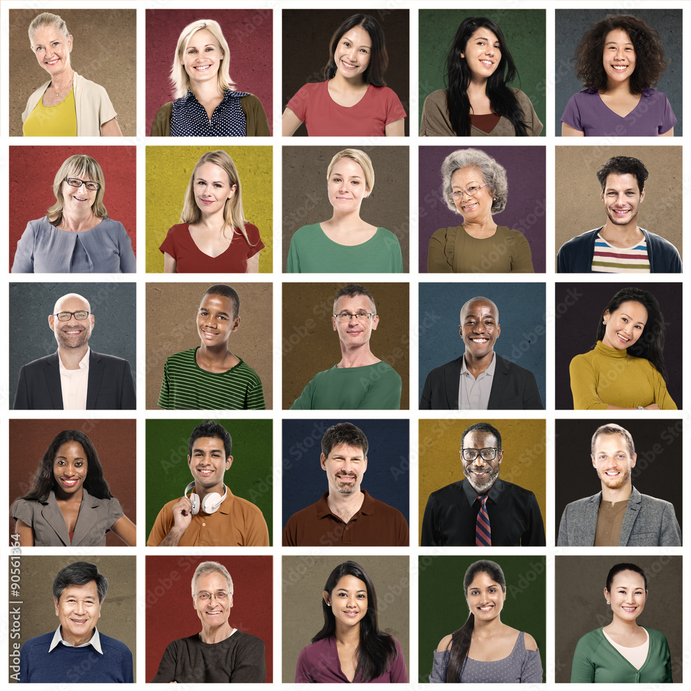 Multiethnic People Colorful Smiling Portrait Concept