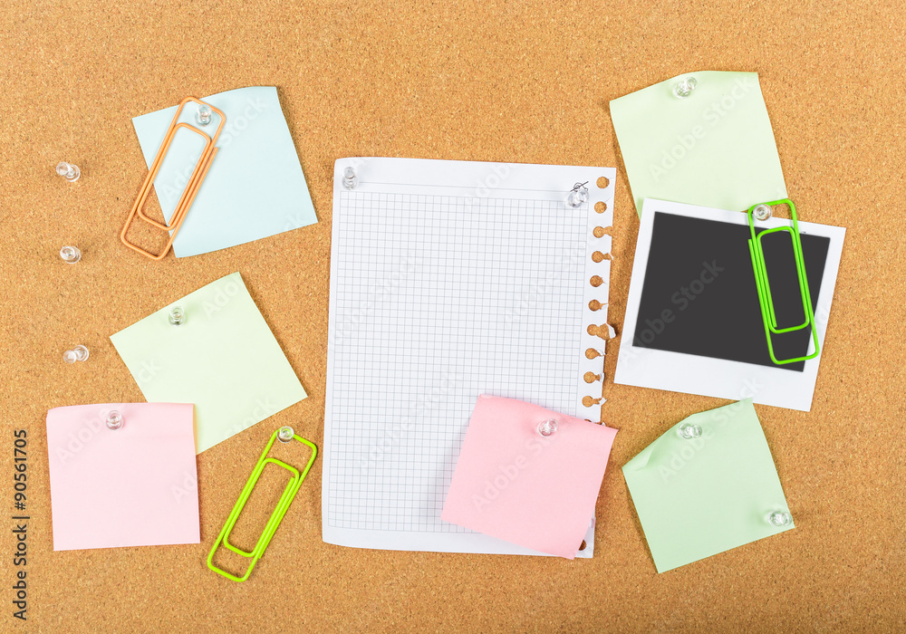 Corkboard, sticky notes Corkboard, sticky notes