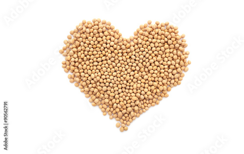 Soybeans, or soya beans, in a heart shape