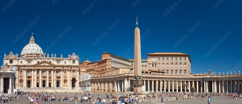 St. Peter's Square - is a massive plaza located directly in front of St. Peter's Basilica, the papal enclave inside Rome, west of the neighborhood or rione of Borgo