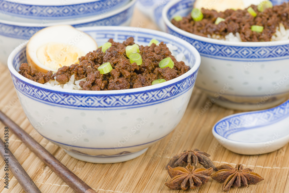 Lu Rou Fan Taiwanese Braised Pork Rice Bowl Ground Pork Marinated And Boiled In Soy Sauce Served On Top Of Steamed Rice Stock Photo Adobe Stock