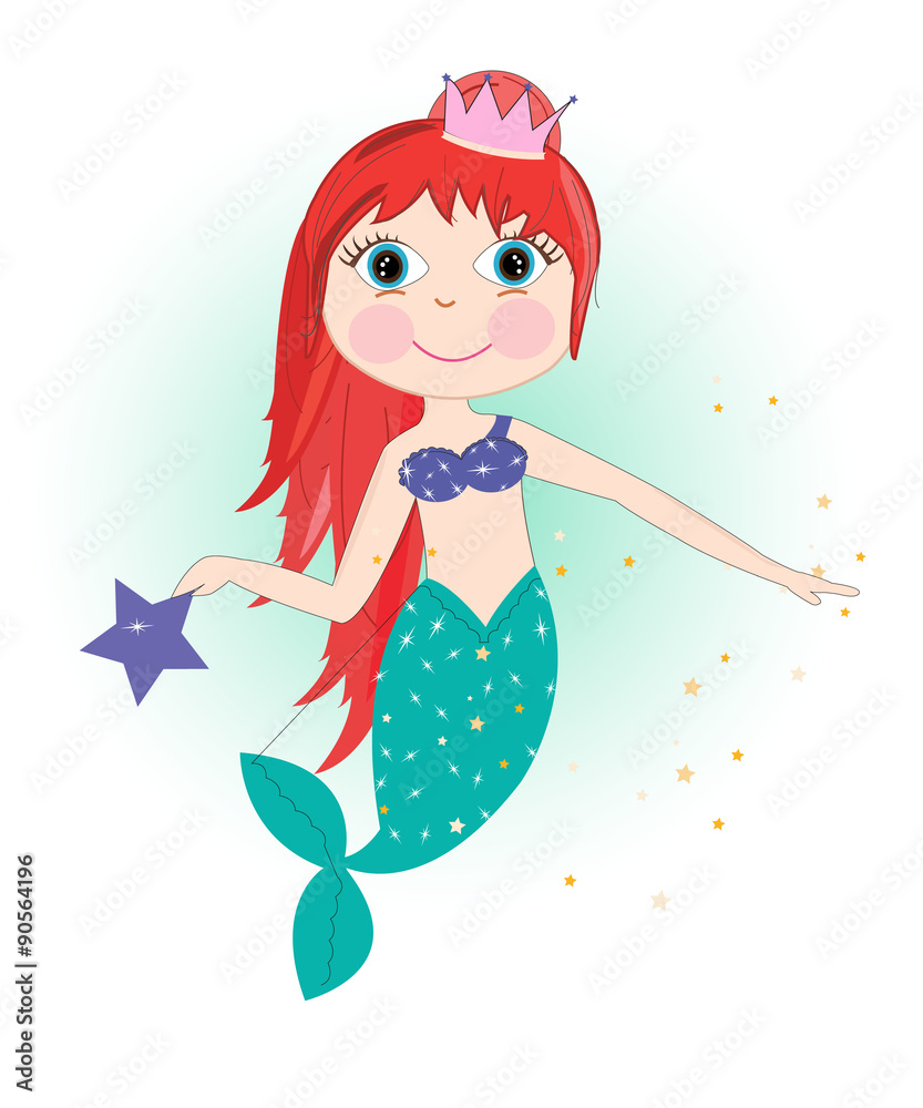 Cute mermaid girl vector