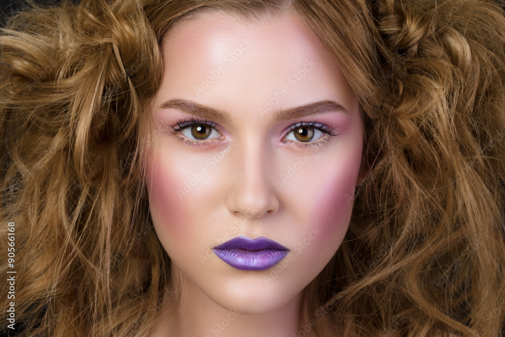 Beauty portrait of young girl with fashion podium make-up Beauty portrait of young girl with fashion podium make-up
