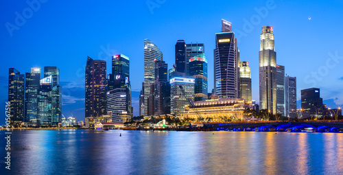 Evening view of Downtown Core Skyscrapers and Bayfront district. Singapore City state.