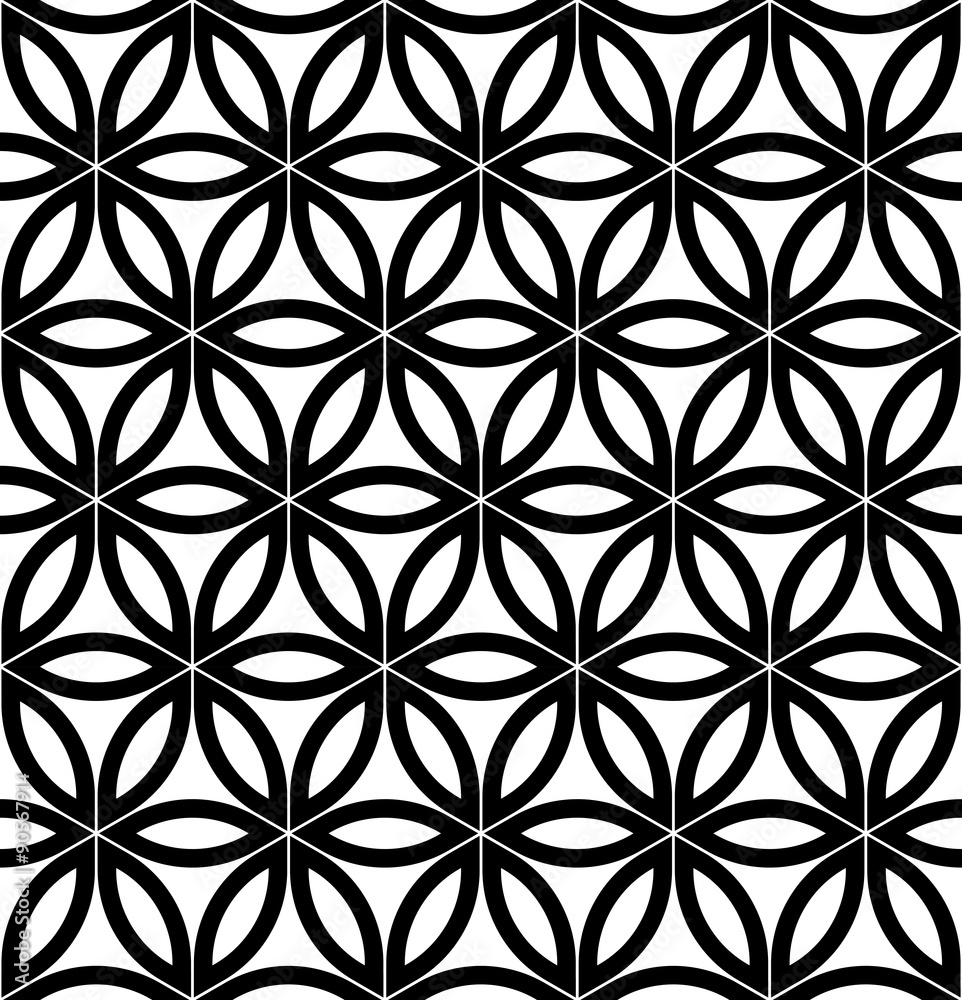 Vector modern seamless pattern flower of life,black and white textile print,stylish background sacred geometry,, abstract texture, monochrome fashion design, bed 