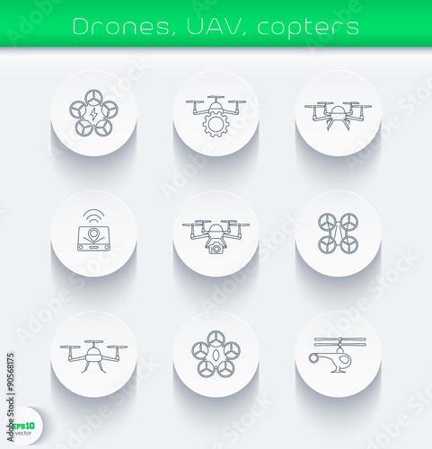 Drone, quadrocopter, uav, thin line round icons, vector illustration, eps10, easy to edit photo